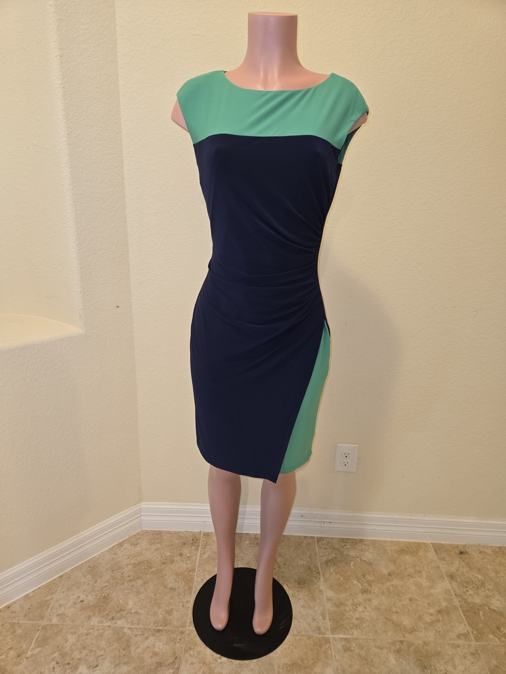 Ralph Lauren Navy and Teal Cap-Sleeve Sheath Dress